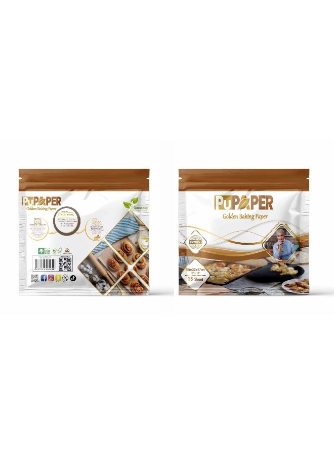 Gold Rectangular Baking Paper, 32 x 47 cm, Large Size, 4 Pack - Reusable for Oven and Microwave